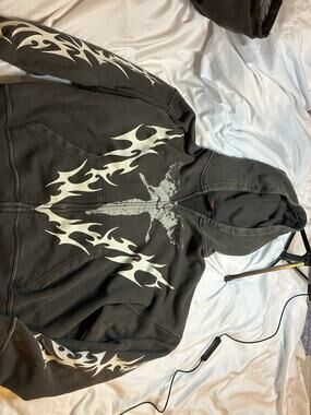 Vitriol Vulture Full Zip Hoodie XL Gray Gothic Tribal All Over Print Rare